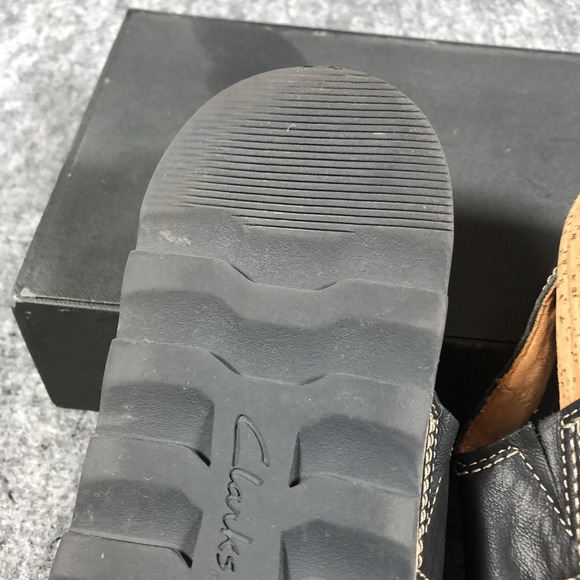 Clarks Sandals Womens 8.5 M Black Leather Slingback Cork Wedge Comfort Shoes - Picture 16 of 16